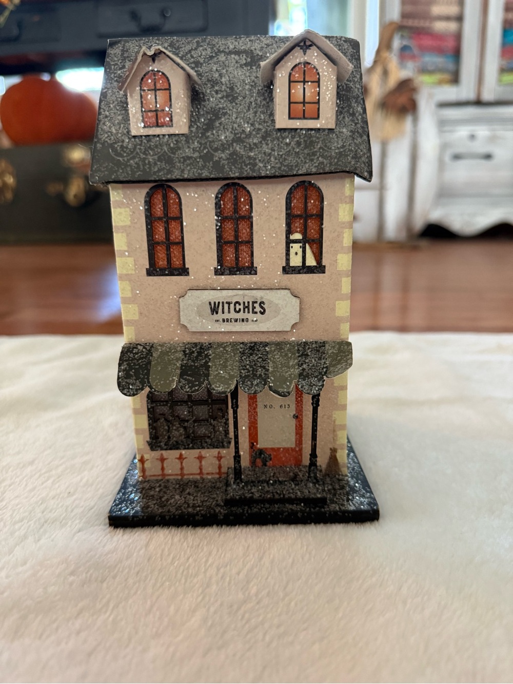 Witches Brewing Decorative Halloween House - Cream & Black